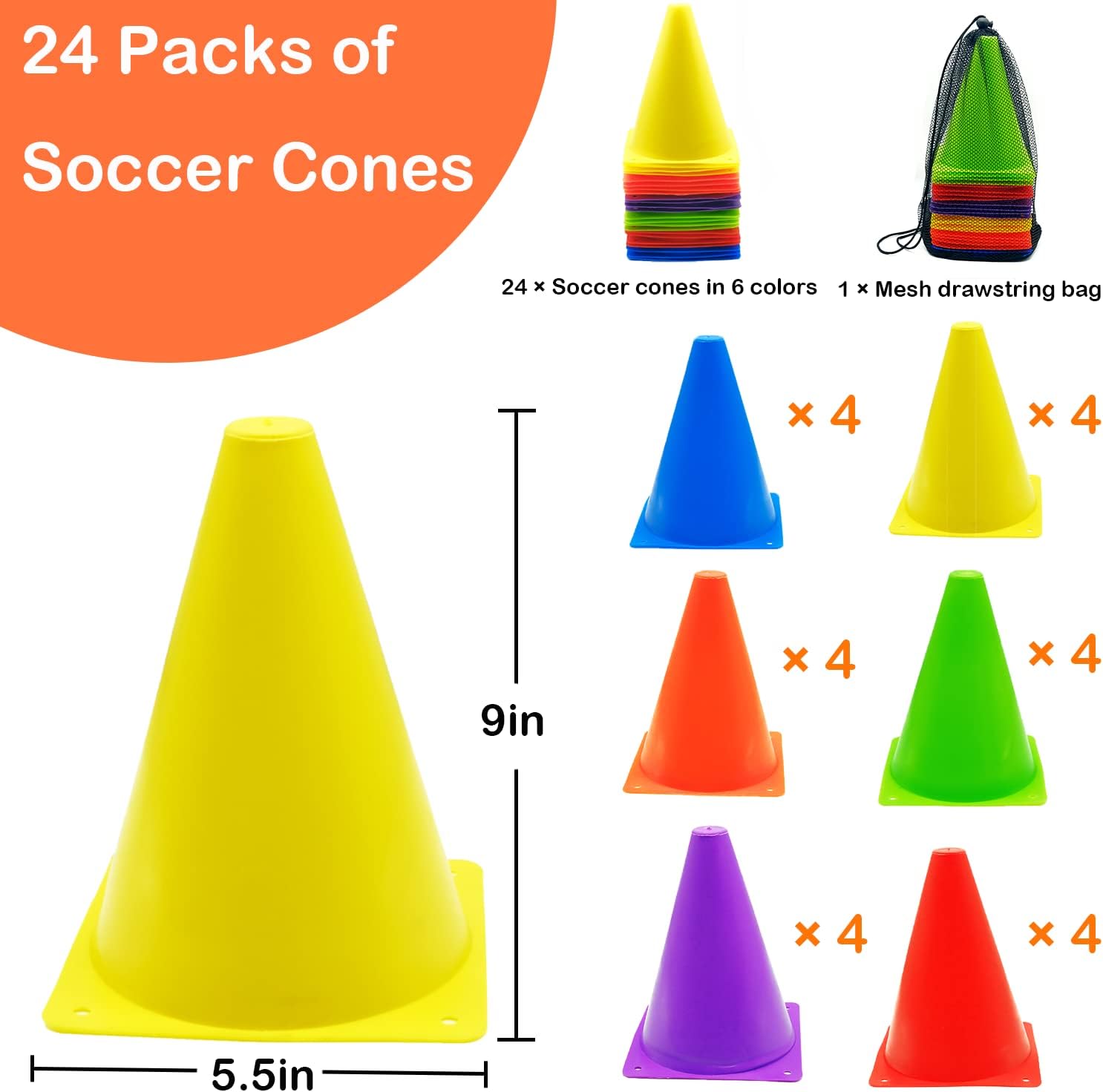 Soccer Cones Set, 84Pcs 9" Cones Sports + Disc Cones, Cones for Sports with Carry Bag, Training Cones, Soccer Cones for Training, Plastic Soccer Cones for Drills