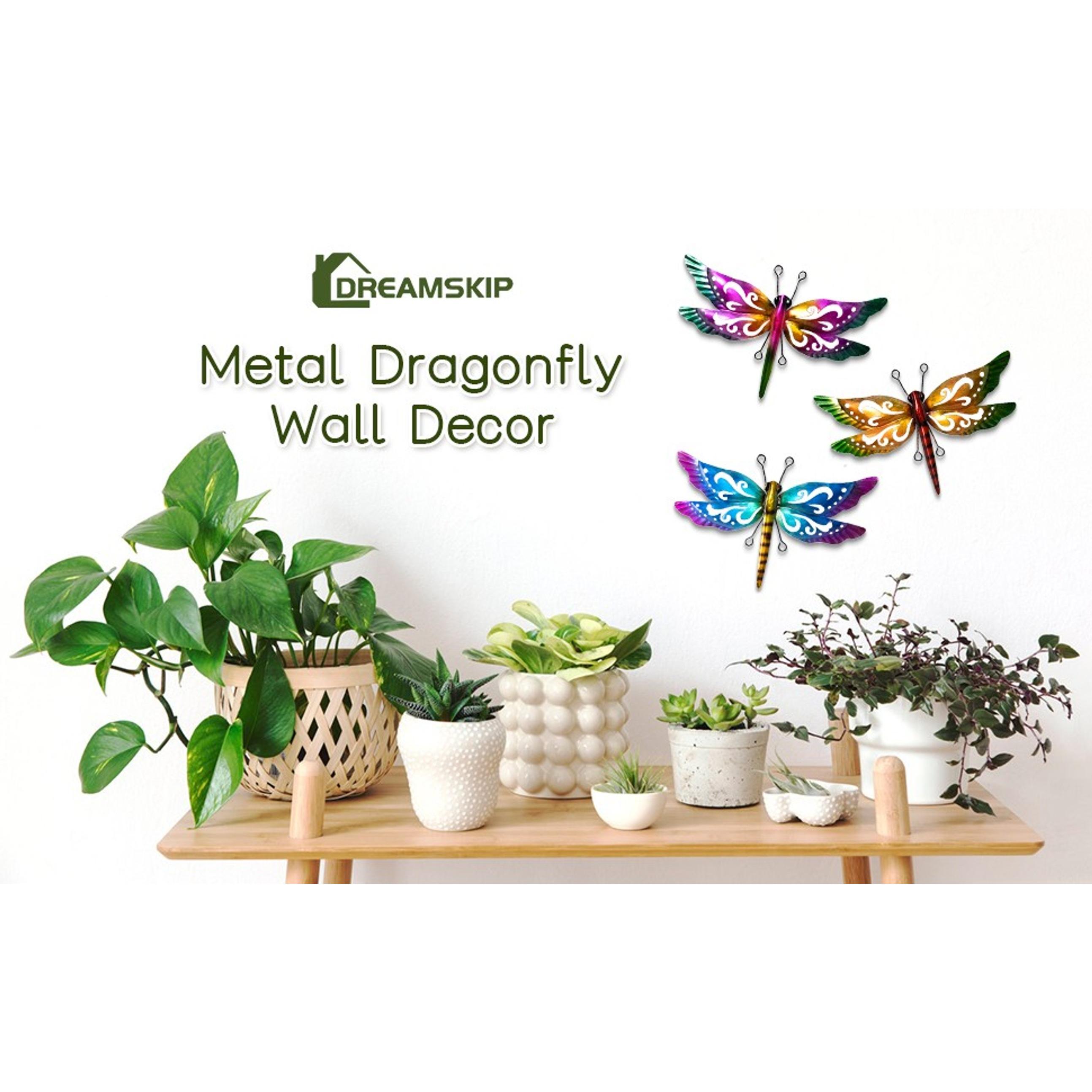 Dragonfly Garden Decor, 3 Pack Colorful Metal Dragonfly Wall Decor, Outdoor Decor Art for Patio, Yard, Fence, Garden, Outside, Backyard, Balcony