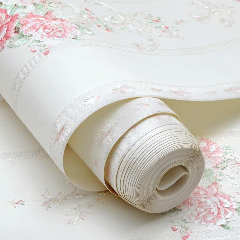 1 Roll Thick Embossed Non-Woven Peel and Stick Wallpaper Floral, European Vintage American Retro 3D Vertical Stripe Floral Wall Covering, Warm Insulation DIY Decor for Living Room Bedroom Accent Wall Gym, Interior Walls