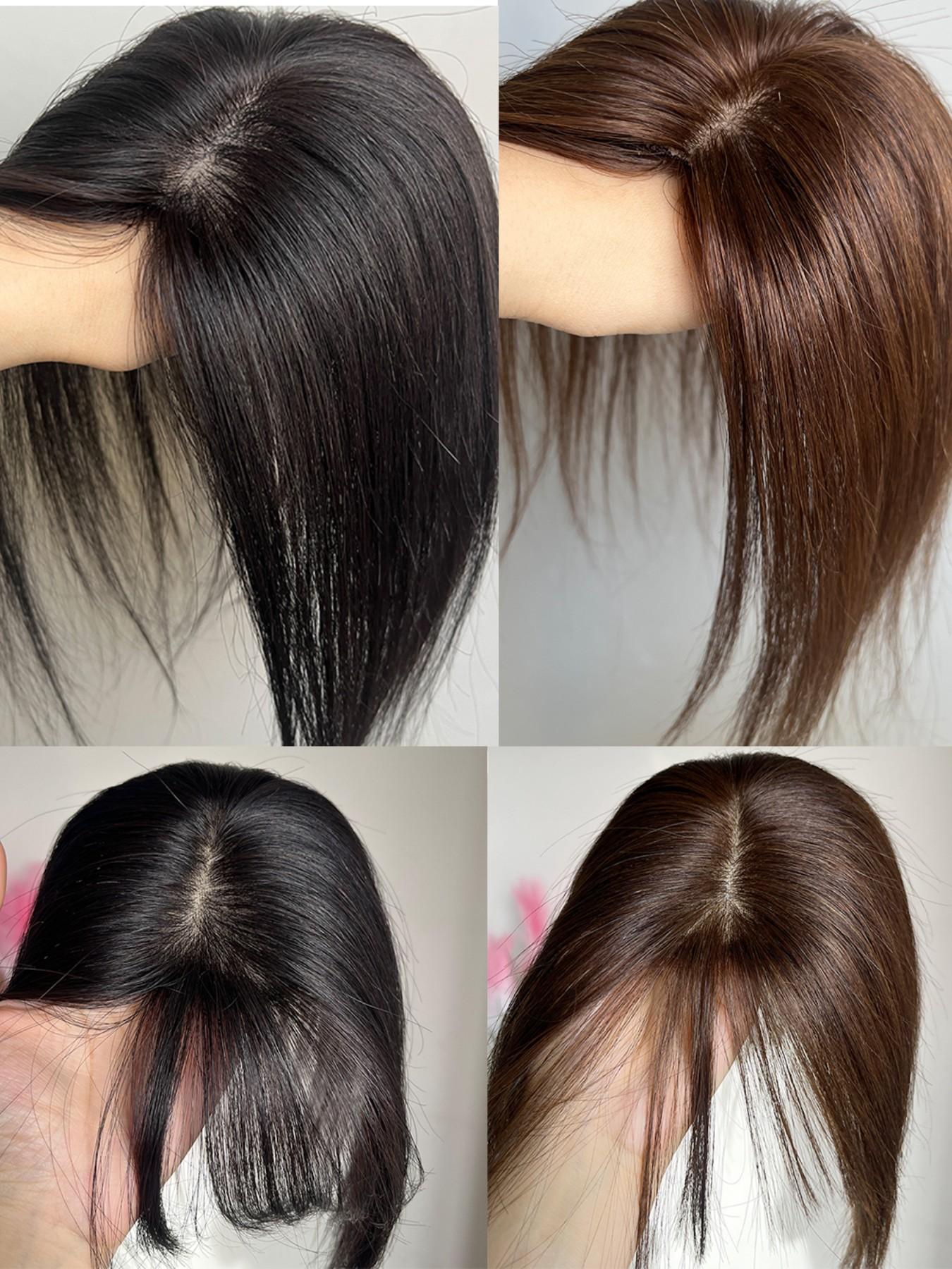 No Clip Natural Human Hair Topper L-Hook Strong Grip Velcro Base 8x11cm Invisible Hair Topper Skin Like Hair Toppers Realistic Hairpart Natural Looking Hair Hair Toppers For Thinning Hair 25cm Mocha Brown 1B