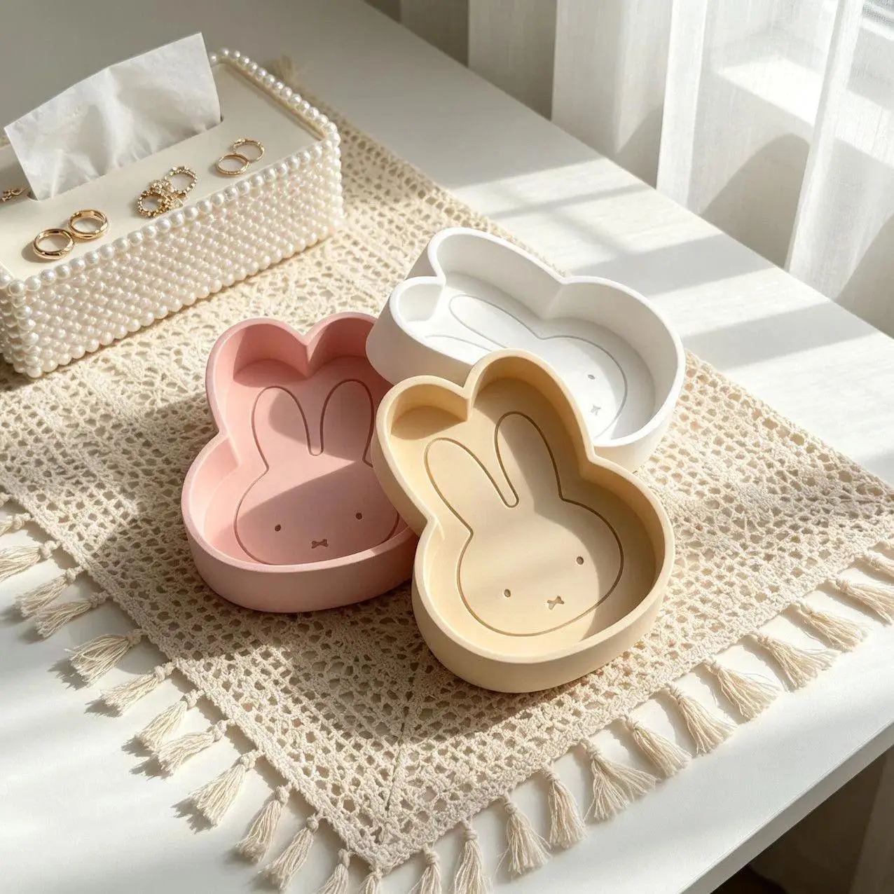 Miffy Rabbit Simple Jewelry Storage Tray Creative Storage Tray Decorative Ornaments Electroplated Desktop Storage