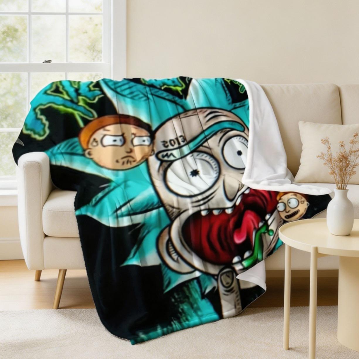 Rick and Morty Flannel Throw Blanket - Cozy Cartoon Funny Graphic Home Decor Blanket, Super Soft for Adults & Kids, Plush Sofa Bed Use Gift, Cozy Cartoon Blanket