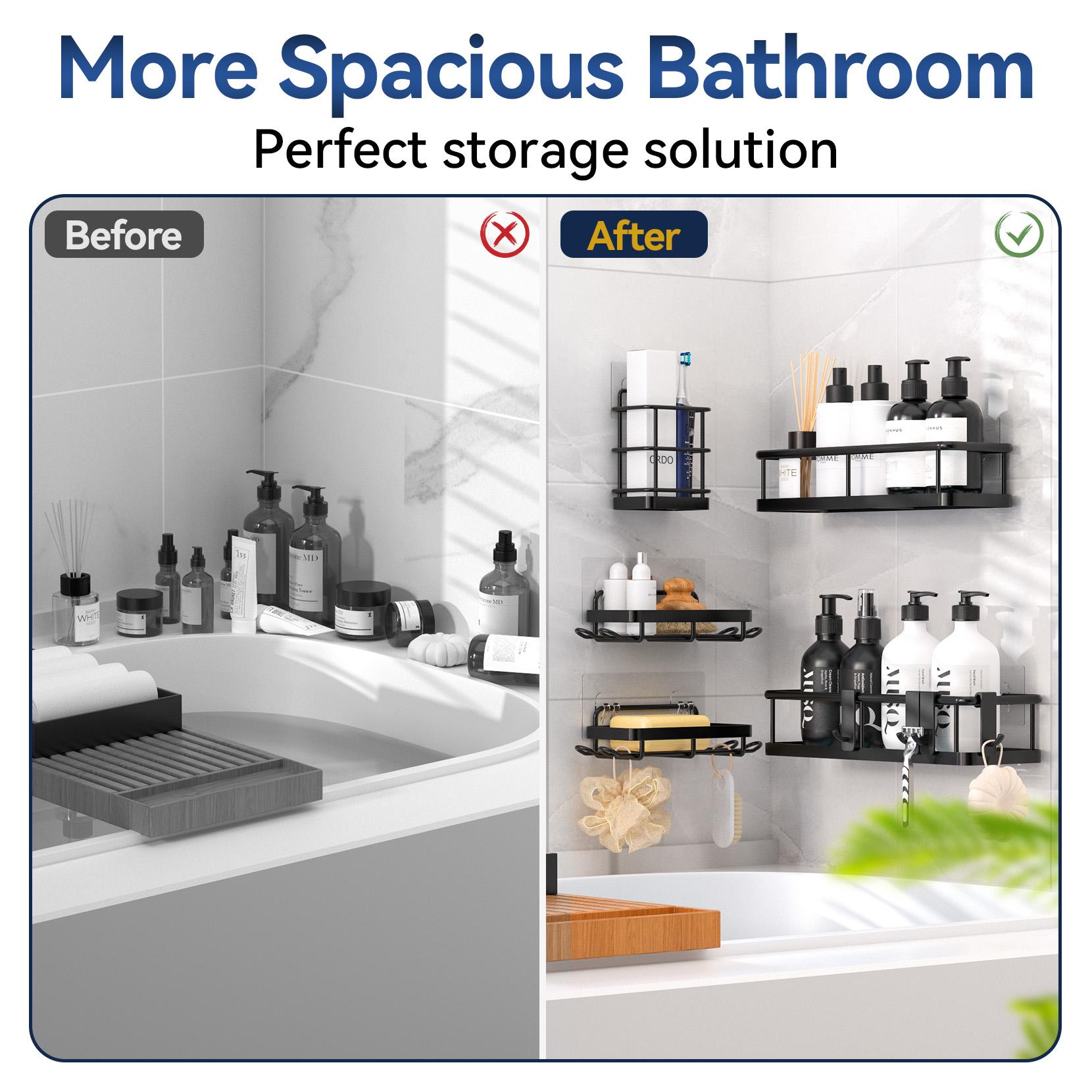 YASONIC  Shower Caddy, 5 Pack Black bathroom accessories, wall organizer, No Drill Bathroom Shower Organizers With Removable Hooks, Rust Proof Shower Shelves For Inside Shower, free wall mountshower organizer