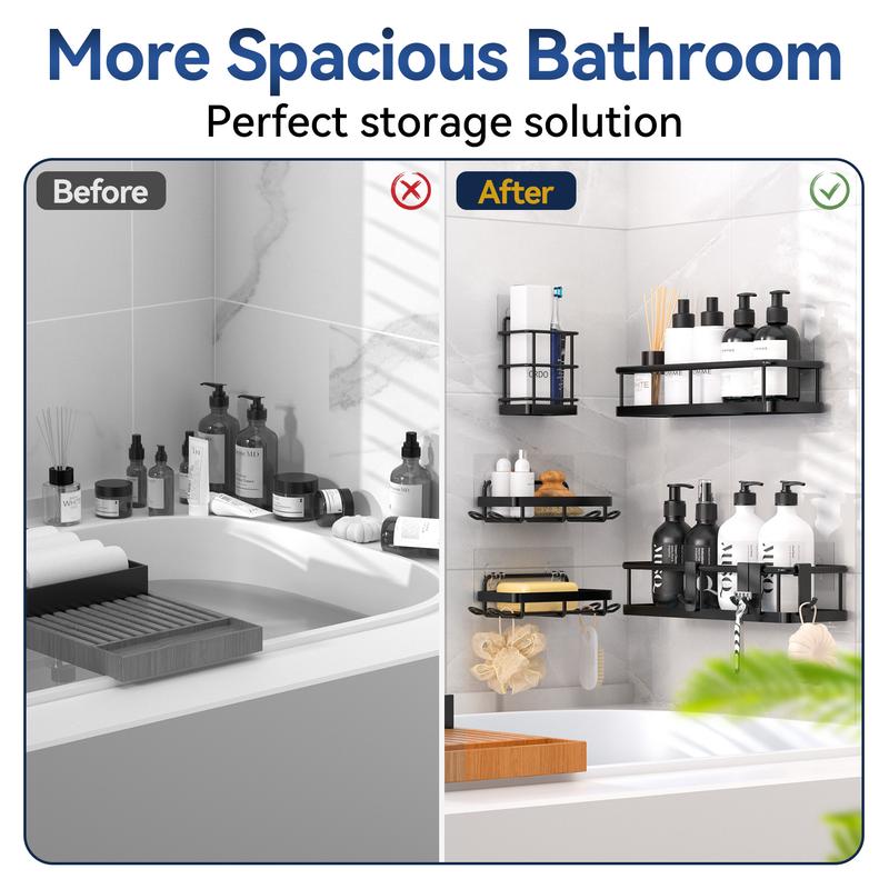 YASONIC  Shower Caddy, 5 Pack Black bathroom accessories, wall organizer, No Drill Bathroom Shower Organizers With Removable Hooks, Rust Proof Shower Shelves For Inside Shower, free wall mountshower organizer