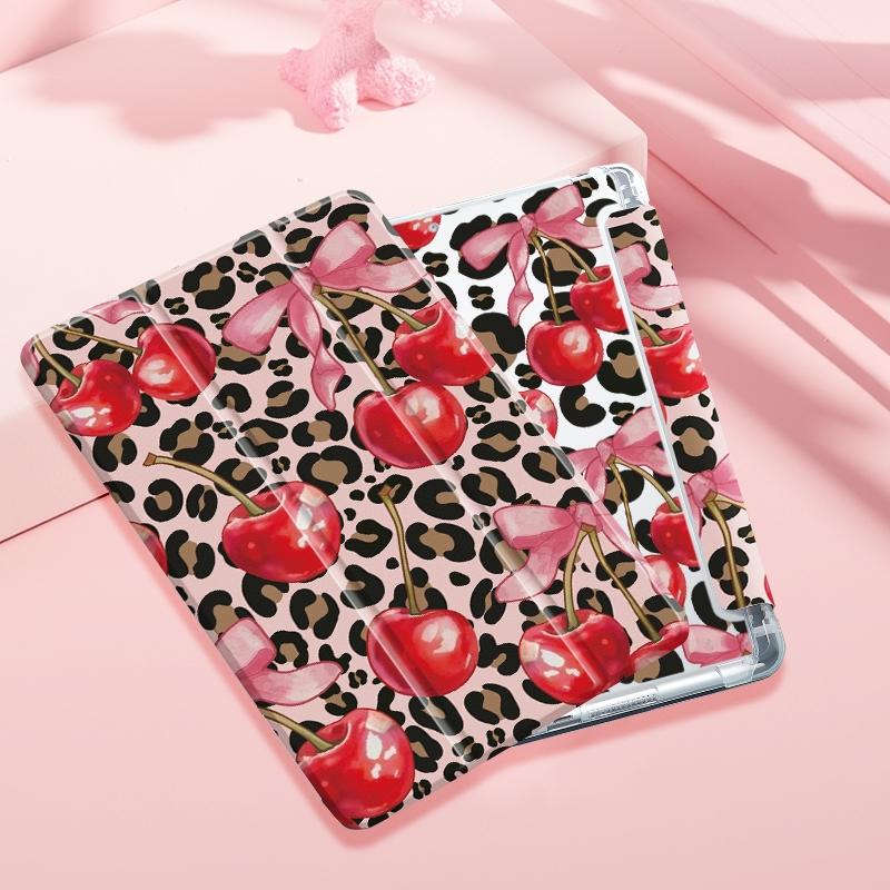 Fashion Cherry Pattern Tablet Case with Pen Slot, Adjustable Bracket Design Tablet Protective Cover, Soft Shell Tablet Protector for iPad, Tablet Casing
