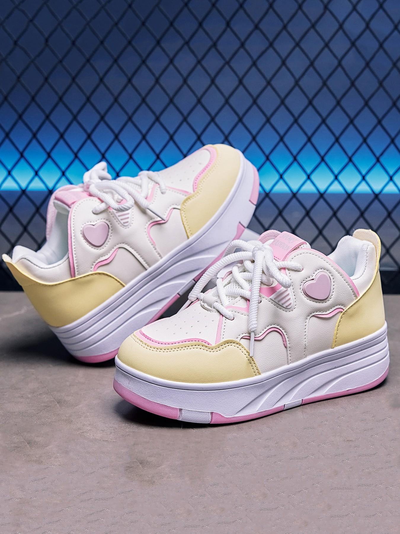 Macaron Sweetheart Roller Skates, Dual-Use Skate Shoes, Cute Heart Decor, Hidden Wheels, Comfortable Walking, All Seasons Casual Style