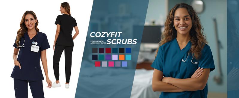 CozyFit Scrubs for Women Luna Vital Set - Clearance Limited Colors - Stretch V-Neck & Jogger Pants with 8 Pockets - Nurse Workwear