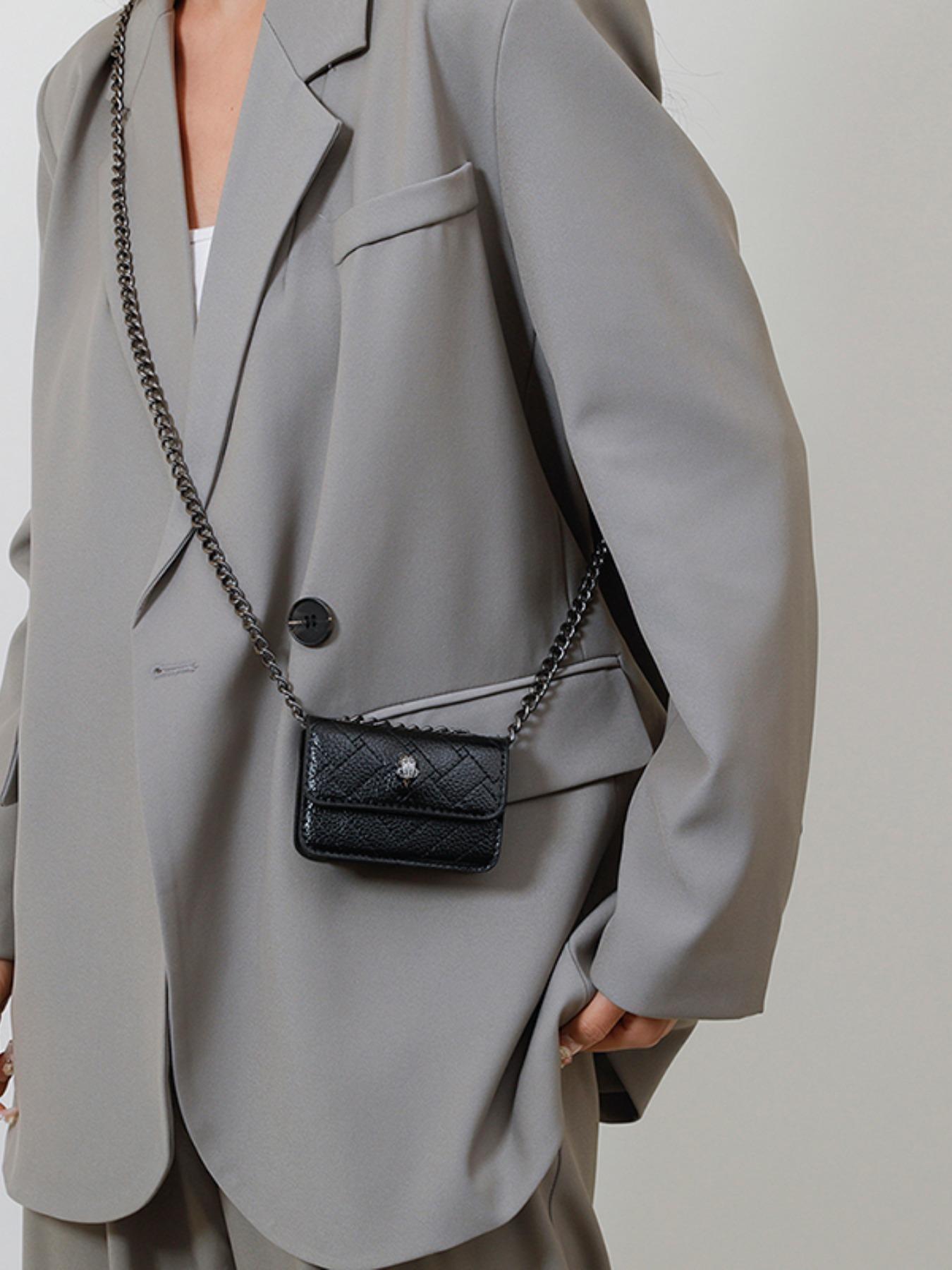 Women's Mini Chain Crossbody Bag, Plain PU Material, Casual Style, All-Season Fashion Accessory, Trendy Light Luxury Design