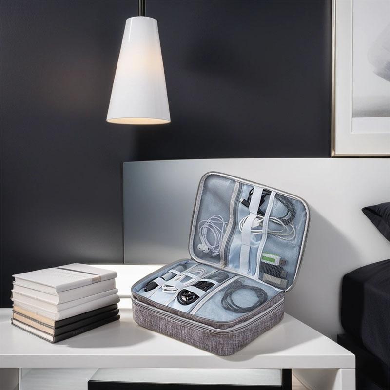 Electronic Device & Cable Storage Organizer Bag, Portable Multi-Compartment Mesh Pockets Zippered Pouch, Durable Storage Bag for Office, Travel, Picnic