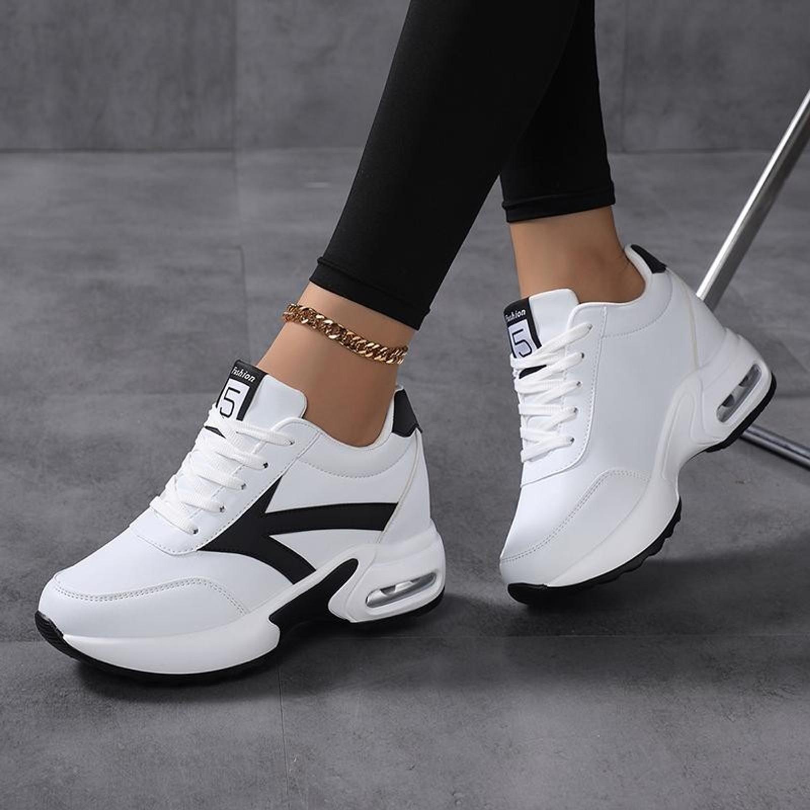 Women's Fashionable Height-Boosting Platform Sneakers -Casual Breathable Lace-Up, non-slip wear-resistant Shoes With Air Cushion Comfort For All Seasons.casual comfortable sports running shoes versatile basic style suitable for daily wear,JH.1016