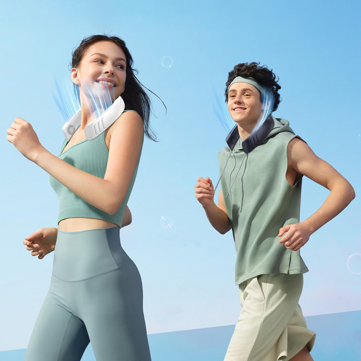 New D27 Portable Foldable Neck Fan, Hands-Free Leafless Personal Fan, Three-Speed Rechargeable USB Cooler, 360° Hanging Design, Office & Travel Use