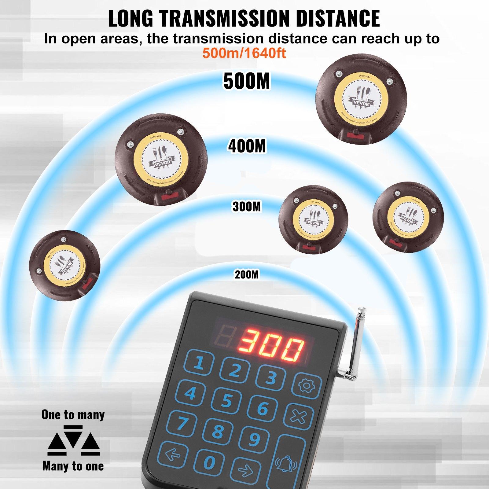 VEVOR Restaurant Pager System, Wireless 500m Long Range Lineup Waiting Queue Signal, Guest Customer Calling Beepers with Vibration & Flashing, 20 Buzzers for Food Truck, Church, Nursery, Hospital VEVOR Restaurant Pager System, Wireless 500m Long Range Lineup Waiting Queue Signal, Guest Customer Calling Beepers with Vibration & Flashing, 20 Buzzers for Food Truck, Church, Nursery, Hospital