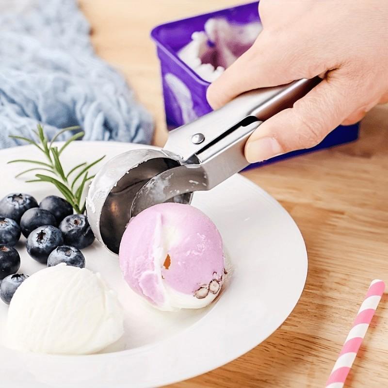 Stainless Steel Ice Cream Spoon with Trigger, Ideal for Ice Cream and Jelly, Heat Resistant, Dishwasher Safe, Comfortable Grip