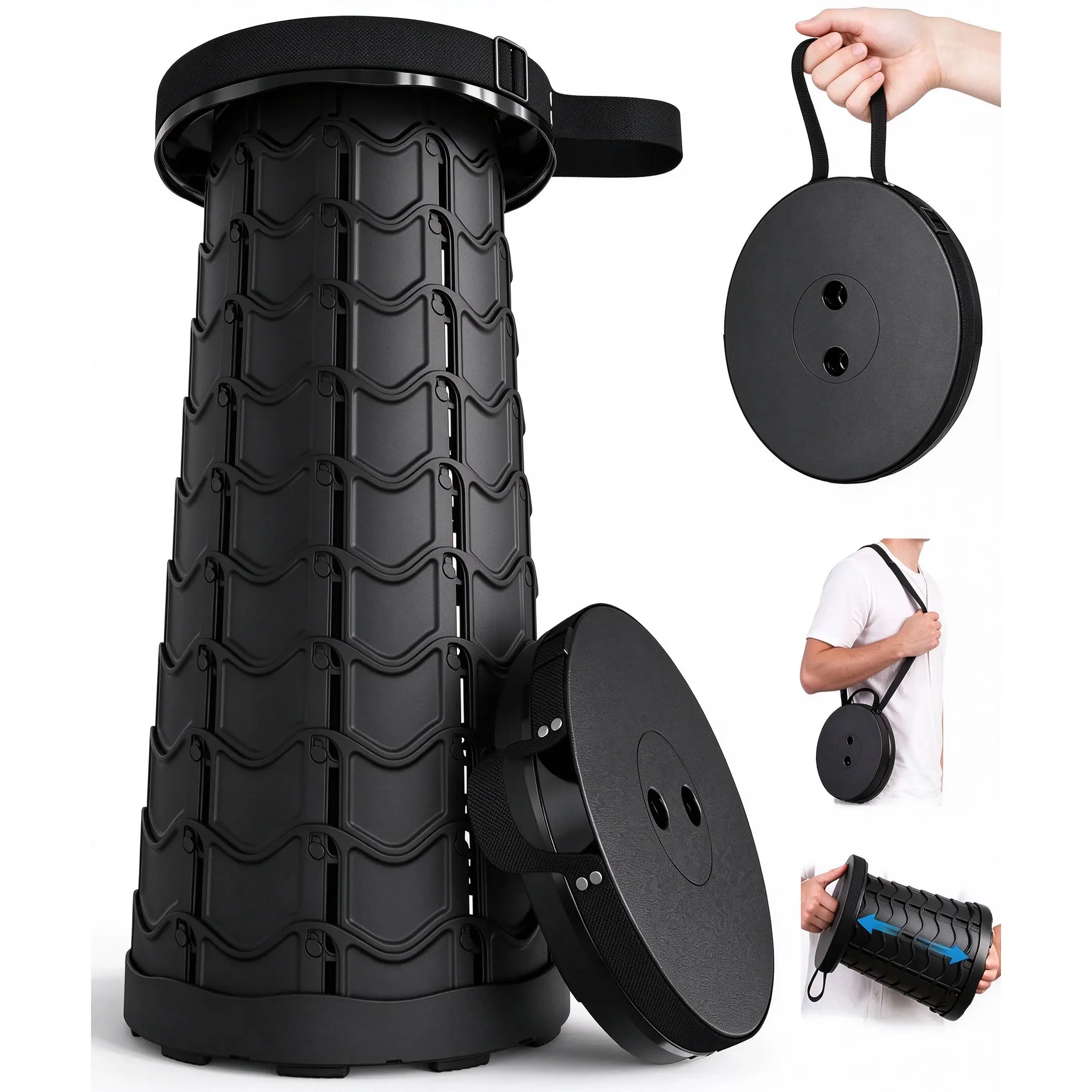 Height Adjustable Telescoping Stool Portable Collapsible Folding Lightweight Retractable Compact for Fishing Camping Hiking Travel BBQ Outdoors Gardening Adults