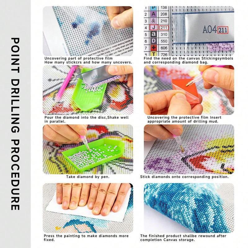5D DIY Large Crystal Diamond Painting Cross Stitch Kit, Cute Cartoon Character Anime Girl with Purple Curly Hair Milk Tea Shop Pattern, Full Round & Square Drills, Full Crafting Tool Set, Stress Relief Wall Decor Gift for DIY Needlework Enthusiasts