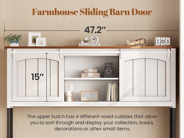 SEDETA 63 Inch Farmhouse L Shaped Office Desk with 6 Drawers Reversible Computer Corner Desk with Power Outlet and Hutch