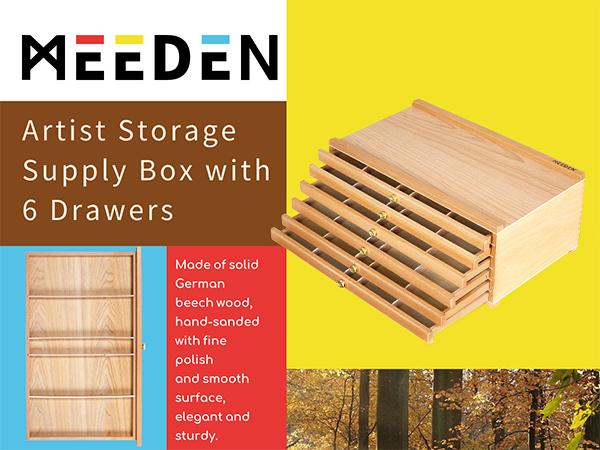 MEEDEN Art 6-Drawer Artist Supply Storage Box, Natural, Walnut, Dark Walnut,Gift