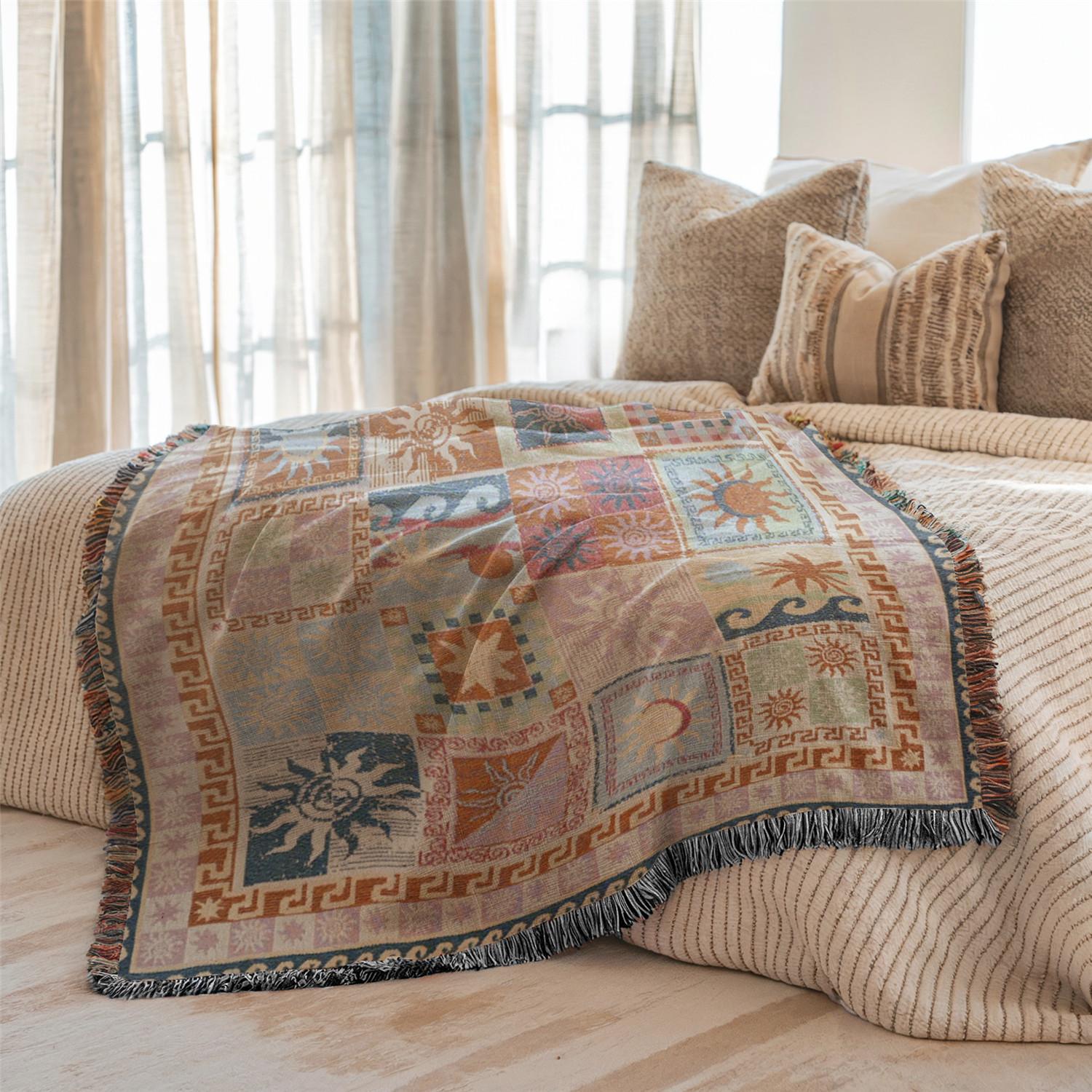Multi-Function Tassel Woven Blanket, Decorative Blanket, Spliced Geometry Pattern Bed Blanket, for Sofa Cover Couch Throw Blanket Armchair Home Decor Furniture Slipcover Tablecloth Shawl Outdoor Picnic Camping Beach Towel Office Nap