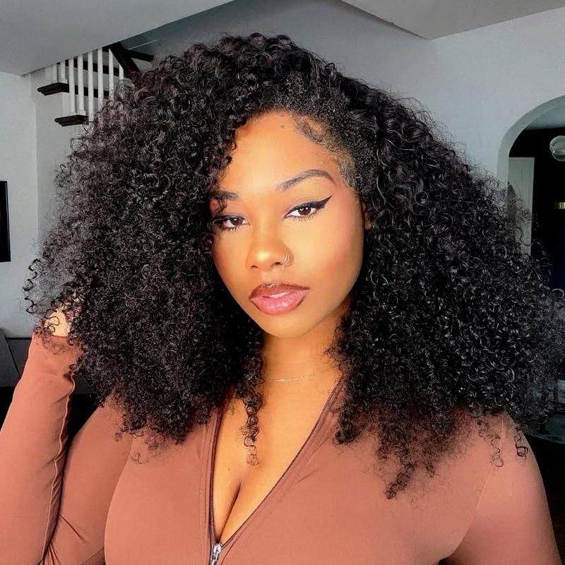 10s Install Wig [3 In 1 Half Wig] Kinky Curly Half Wig Human Hair 180 Density 3 In 1 Drawstring Seamless Flip Half Wigs Wear Go Glueless Wigs Human Hair 18 Inch Curly Half Wig for Women Drawstring Headband Wig Beginner Friendly