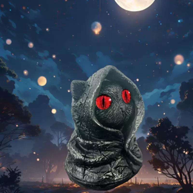 Gothic Cat Statue with Eyes and Celtic Knot Hooded Cloak, Resin Sculpture for Outdoor Decor, Dark Fantasy Garden Ornament