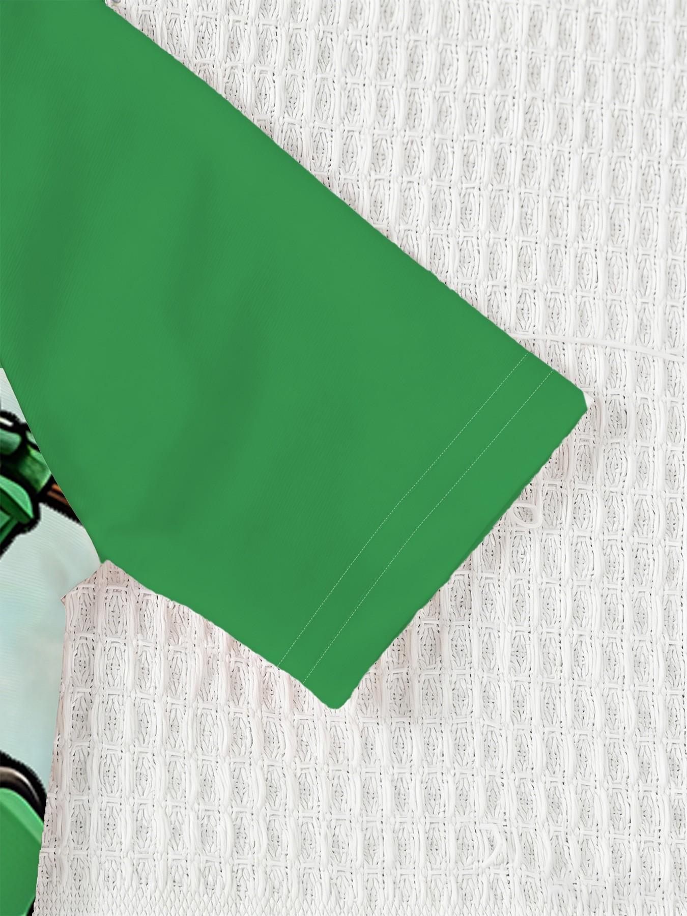 Boys' one-piece swimsuit "Chibi Ninja Turtles Team Edition" features all-over print of the four Chibi Ninja Turtles plus raglan green sleeves, cute and cool with sun protection, eye-catching for summer water play / beach vacations