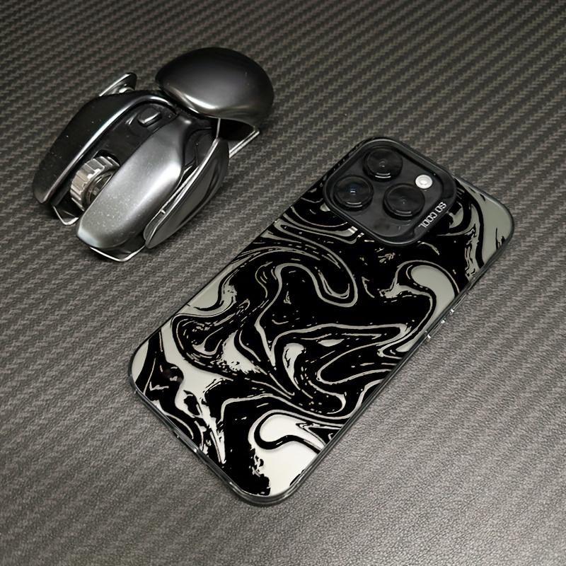 Monochrome Liquid Marble Phone Case, Black White Swirl Hard-Shell Cover for iPhone 17 16 15 14 13 12 11 X Plus Pro Max, Minimalist Desk Gift