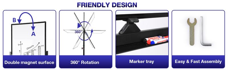 VOWNER Rolling Whiteboard, 40x24 inches Double-sided Magnetic Dry Erase Board on Wheels, with Aluminum Frame, Portable Presentation Board with Iron Stand for Office, Home, School, Black Classroom Supplies