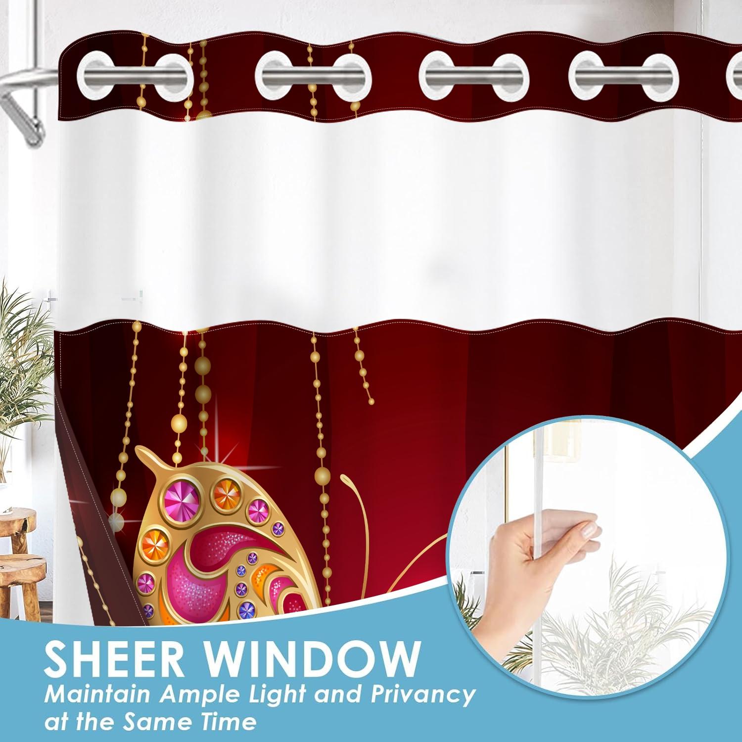 1PC double-layer large ring shower curtain, gold inlaid diamond butterfly pattern, shower curtain, high-end quick drying hanging curtain, bathroom, curtain, waterproof, mildew proof curtain