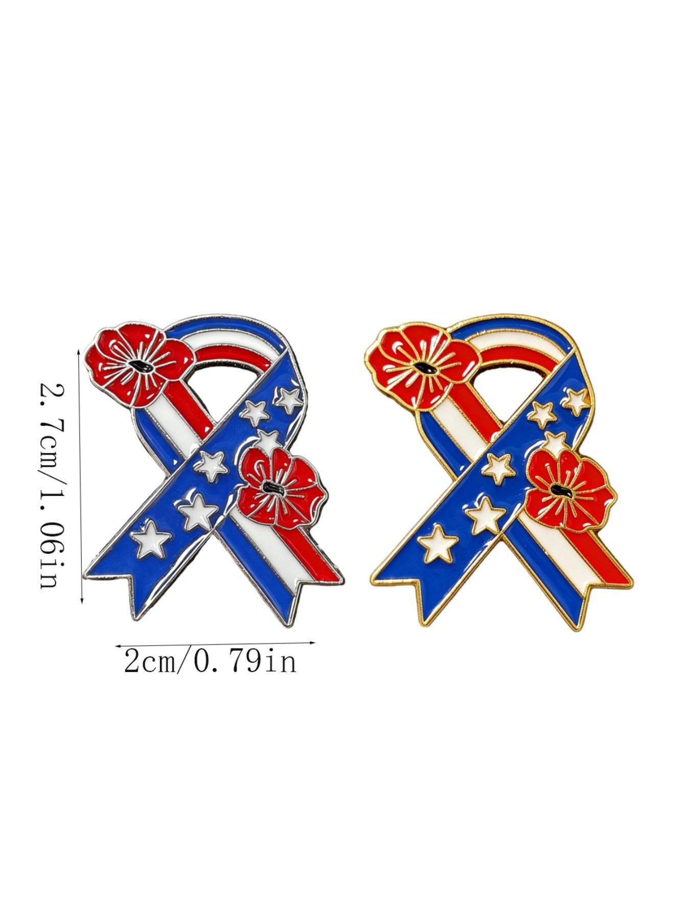 2pcs American Independence Day Flower Ribbon Brooches, Star-Spangled Fashion Pin, Memorial Accessory, Versatile Gift Item