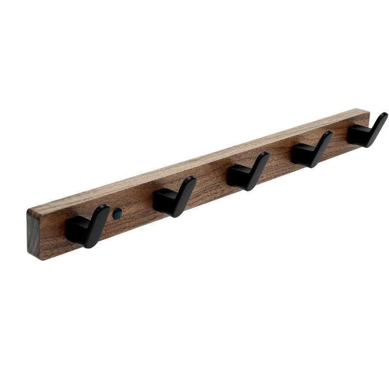 Coat Hooks Wall Mount, Wall Mounted Coat Rack with 4/5 Aluminum Hooks for Hanging Backpacks, Hats, Dog Leashes, Towels, Keys, Walnut Wood Wall Hooks for Entryway, Bathroom, Bedroom