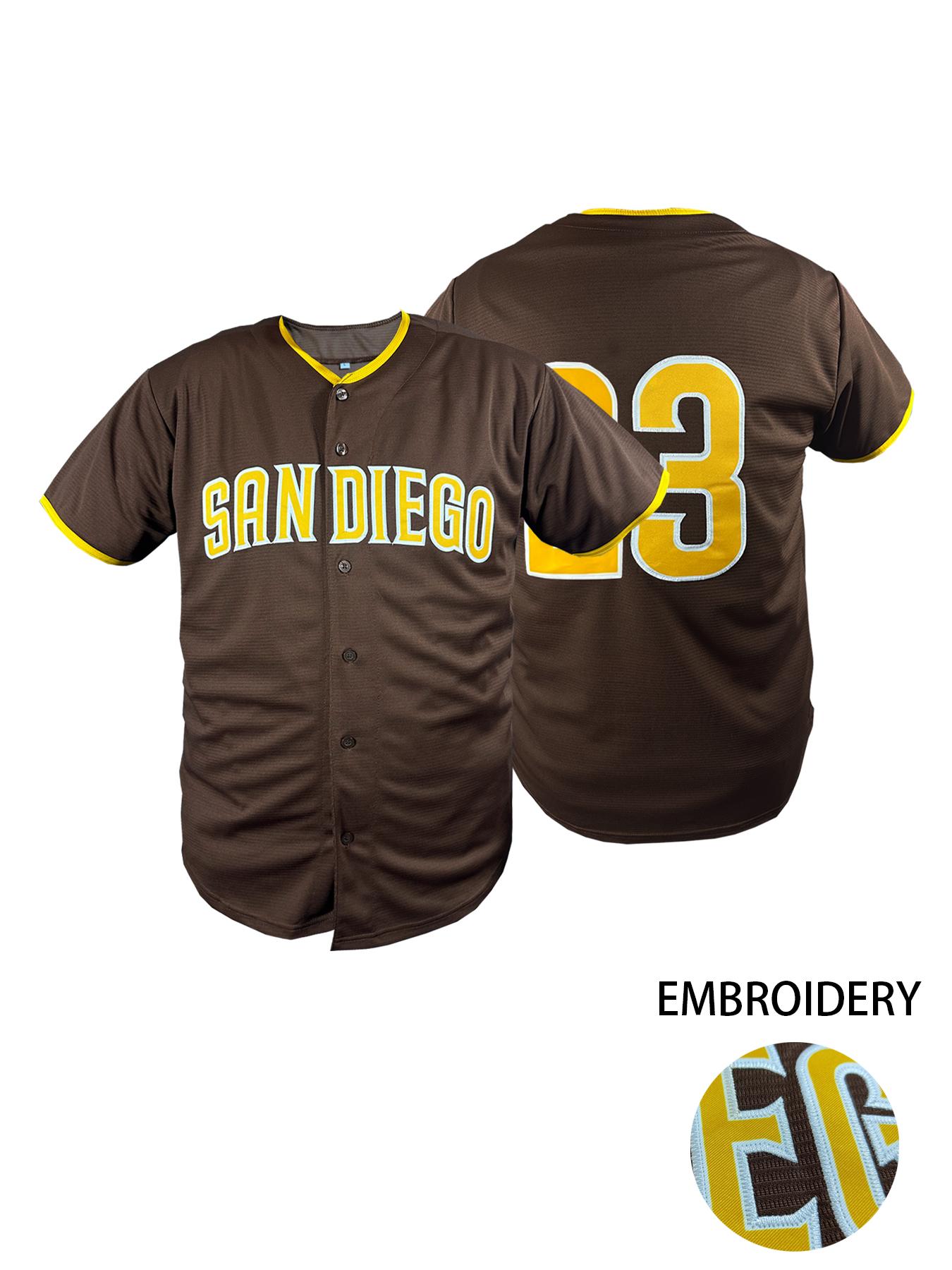 Men's Casual Short Sleeve V-Neck Baseball Shirt,“San Diego” Stitched Baseball Jersey, Loose Fit Breathable Embroidered Design, All Season Outdoor Sports & Daily Wear