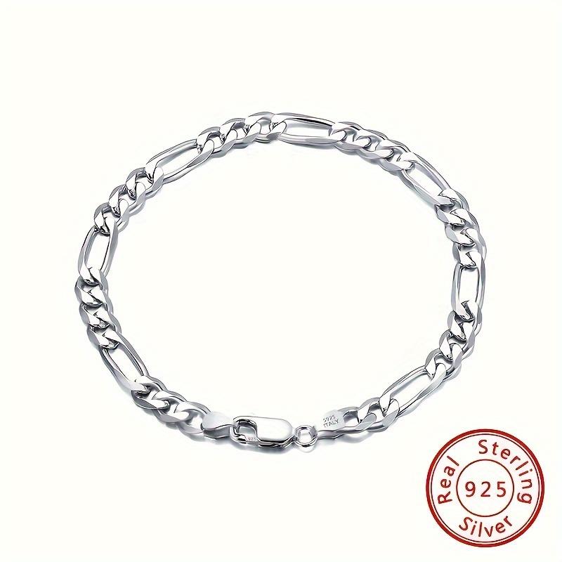 Elegant 925 Sterling Silver Figaro Chain Bracelet, Women's, Polished Finish, 7.87 in.bracelet  shop