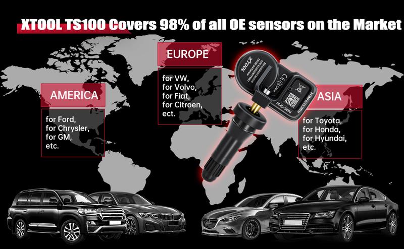 XTOOL TS100 TPMS Sensor(315/433MHz), Programmable Car TPMS Sensor Replacement, Tire Pressure Monitoring System Sensor, Work with XTOOL TP150/IP819TP tire pressure monitor tpms programming tool