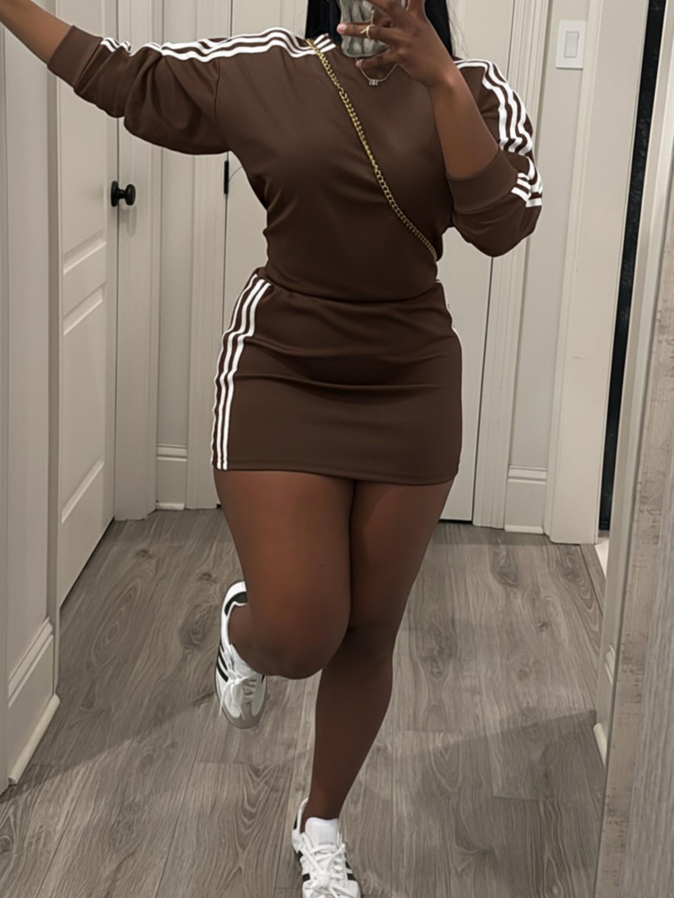 Women's Sporty Fitted Short Dress Set, Sportswear Set, Long Sleeve Slim Fit Casual Two-Piece, Trendy Comfortable Clothing for Everyday Wear Women's Sporty Fitted Short Dress Set, Sportswear Set, Long Sleeve Slim Fit Casual Two-Piece, Trendy Comfortable Clothing for Everyday Wear