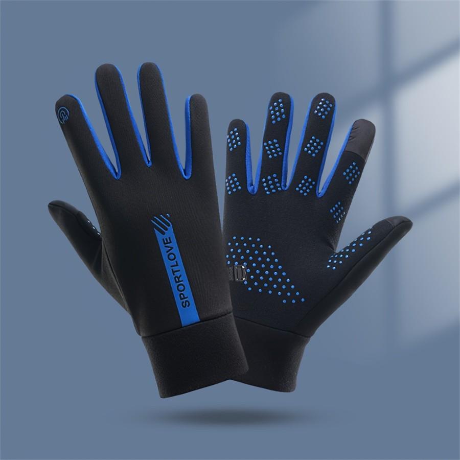Windproof Waterproof Warm Full-Finger Gloves, Fleece Lined Thick Touchscreen Anti-Slip, Adjustable Wrist Strap, Outdoor Sports Gear