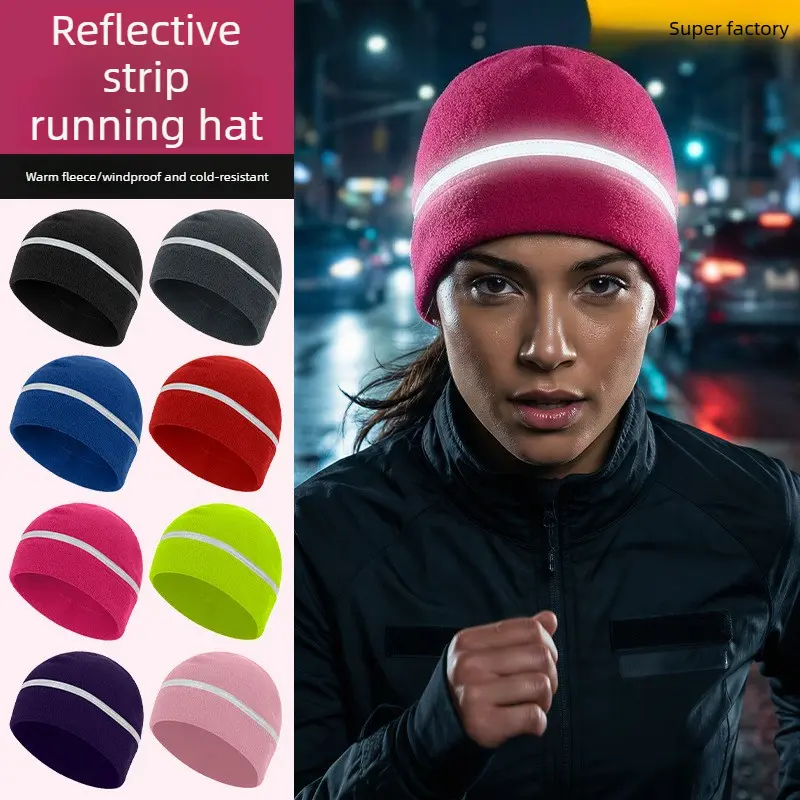 Winter extended ear protectors to keep warm cycling cap reflective strip design windproof running cap fleece outdoor fleece hat