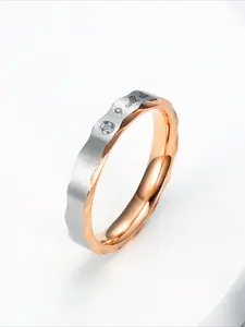 Light Luxury Romantic Engraved Zircon-Set Couple's Bands in Stainless Steel, Durable and Wear-Resistant, Zircon Accents with Romantic Engravings, A Romantic Keepsake for Couples