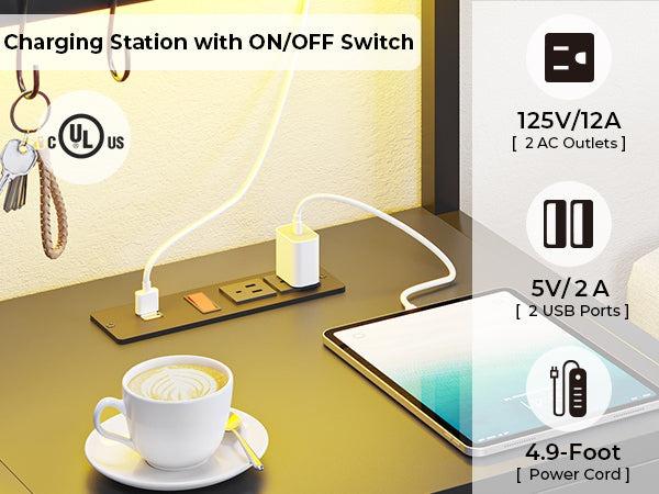 Sikaic LED Nightstand With Charging Station 2 USB Ports And 2 AC Outlets And 3 Drawers Open Storage Led Nightstand Shelf Modern Desk Bedroom Set Bedside Cabinet Lighted Vanity Table End Table