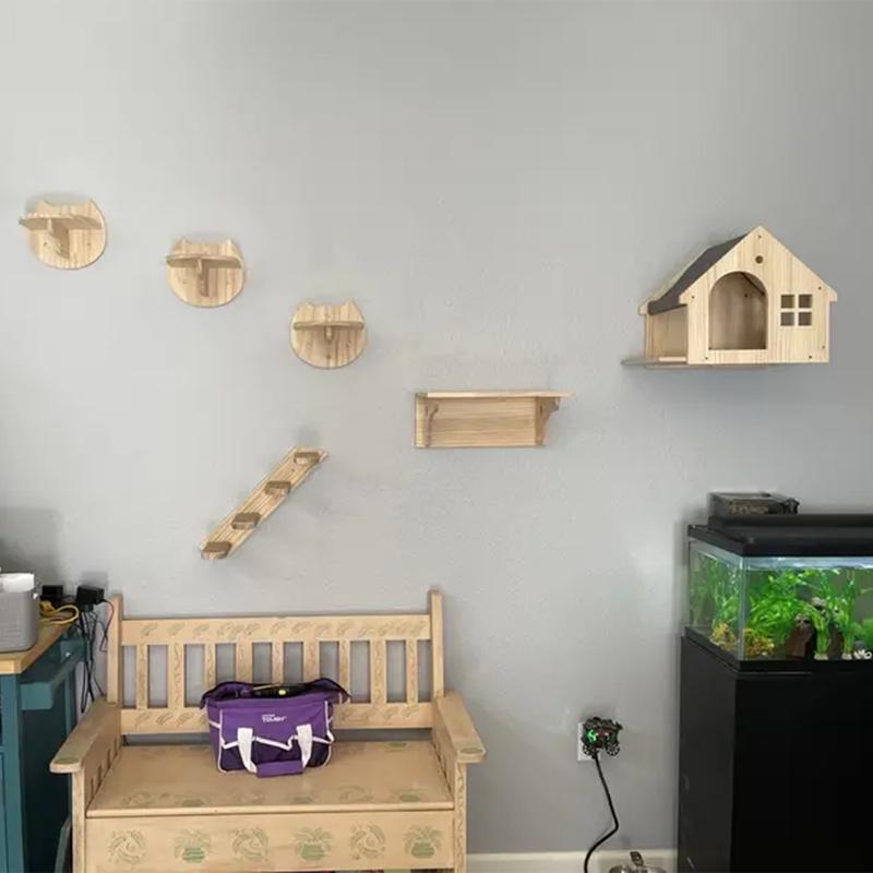 1pc Cat Climbing Shelf Wall Mounted Four Step Stairway With Sisal Scratching Post For Cats Tree Tower Platform Jumping Pet Furniture