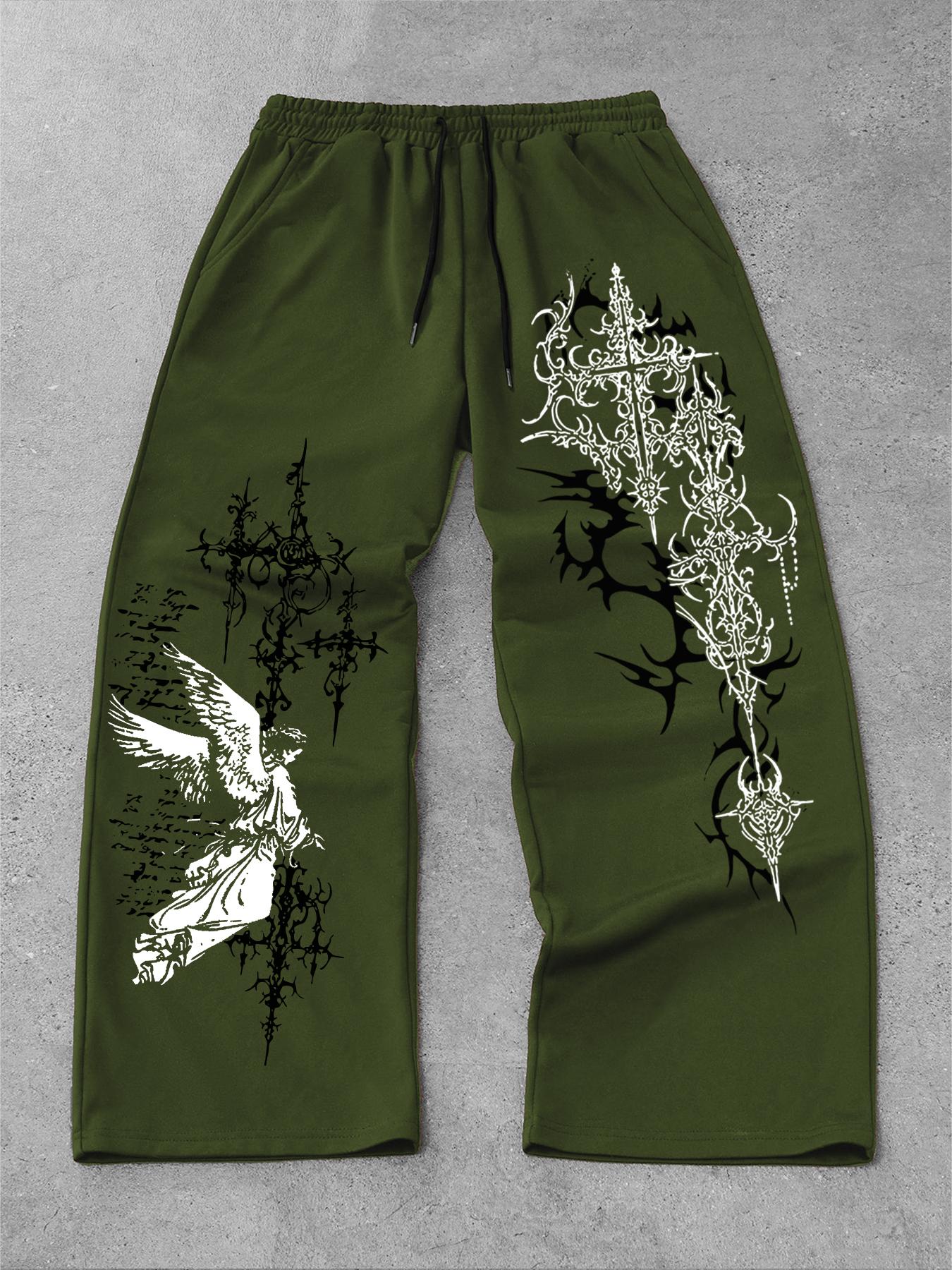 Men's Straight Leg Long Pants Gothic Print, Casual Fashion Bottoms, Comfortable and Stylish, Perfect for Daily Wear