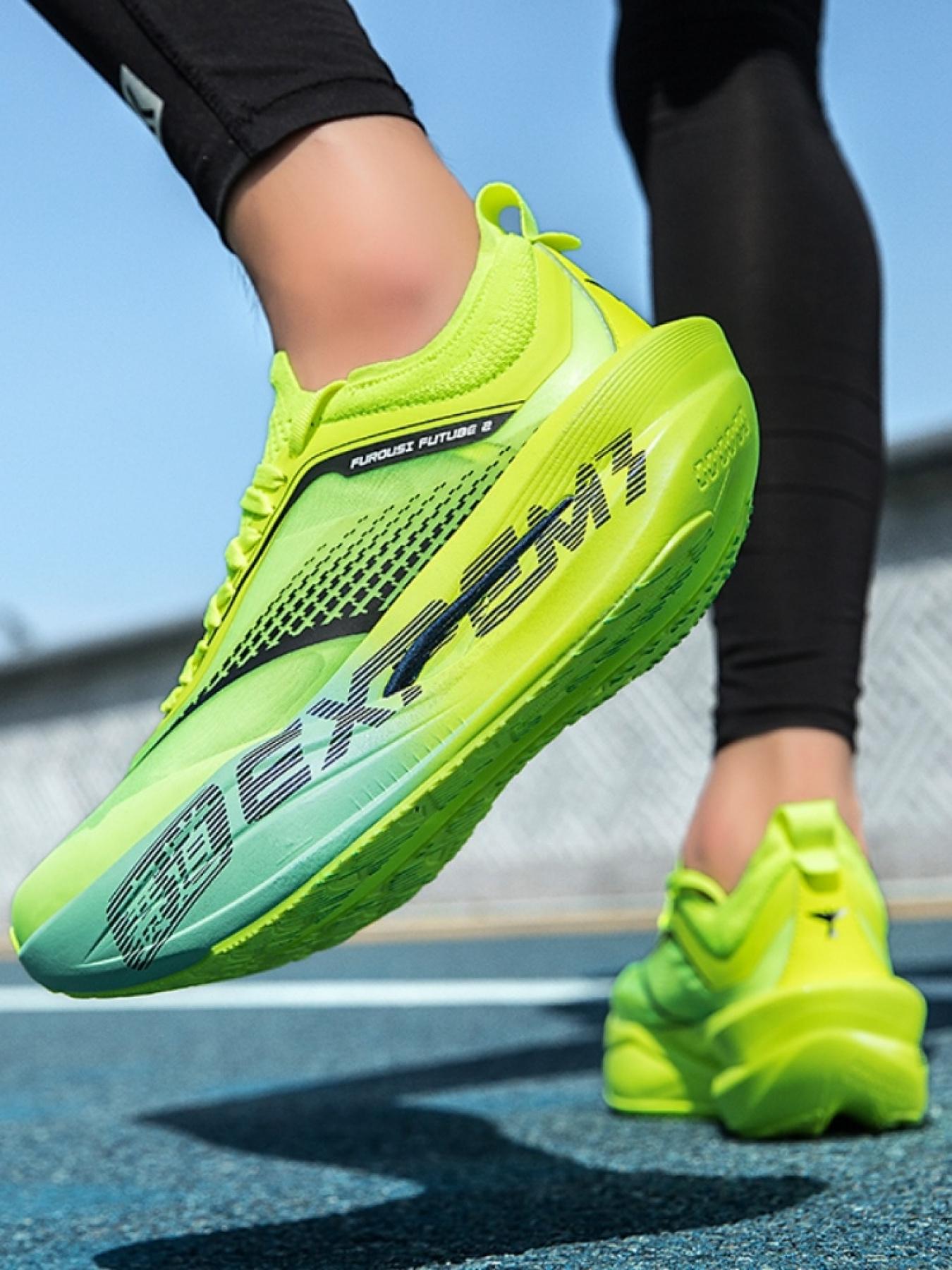 Unisex Pink-Blue Gradient Carbon Plate Running Shoes: Cushioned Rebound Design, Professional Marathon & Training Sneakers