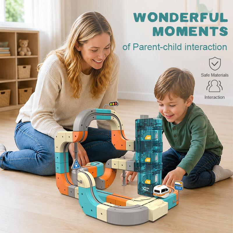 75PCS/106PCS Automatic Elevator Anti-Gravity Track Train Building Blocks, Model Building Kits, Building Set, DIY Assemble STEM Educational Construction Toy, Indoor Parent-Child Play Travel Birthday Christmas Gift for Kids Ages 3+, With Portable Gift Box