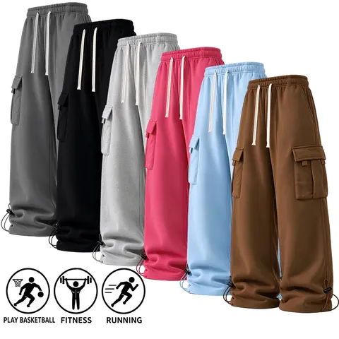 SpringSta Baggy Drawstring Men's Knitting Pants - Mensfashion Basic Sport Activewear, Adjustable Waist, Straight Pockets, Comfortable for Daily Wear & Autumn/Winter Commuting, Thick or Thin Versions
