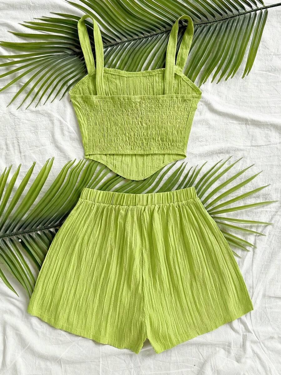 Women's Vacation Casual Resort Solid Color Spaghetti Strap Sleeveless Tank Top and Shorts Set, Summer Lounge Set, 2-Piece, Comfortable and Stylish, Perfect for Relaxing Days