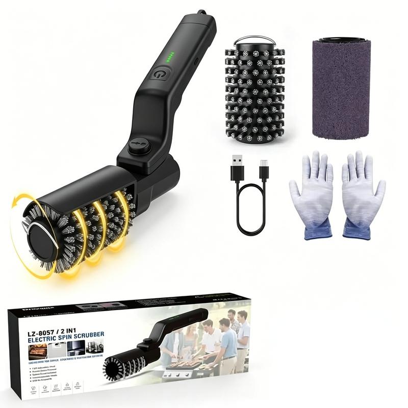 Automatic Electric BBQ Grill Brush, Wireless Charging, Premium Stainless Steel Brush, BBQ Tool, Removes Rust and Grill Grease, 2 Replacement Cleaning Brushes, Deep Cleaning BBQ Accessory for All BBQ Types and Grills