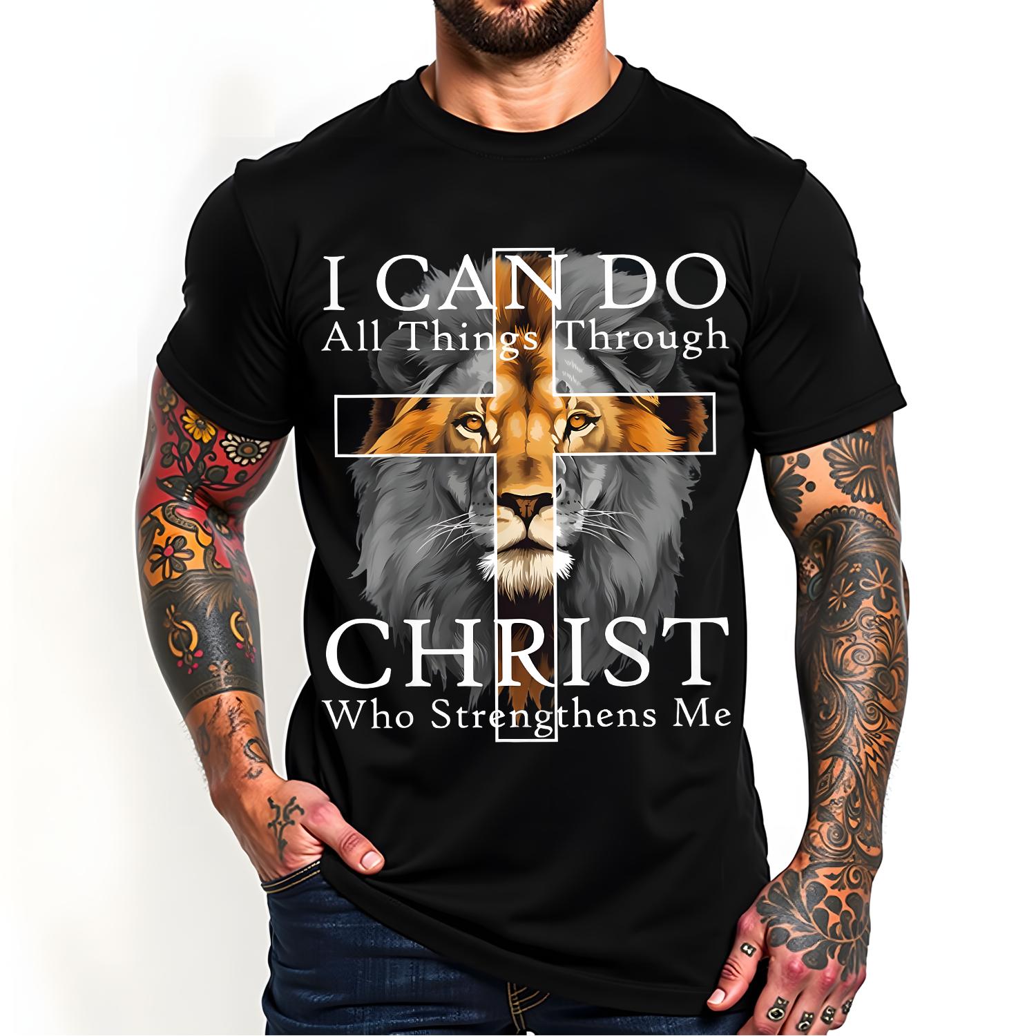 Strong Lion With Cross Christian Faith Inspirational T-Shirt