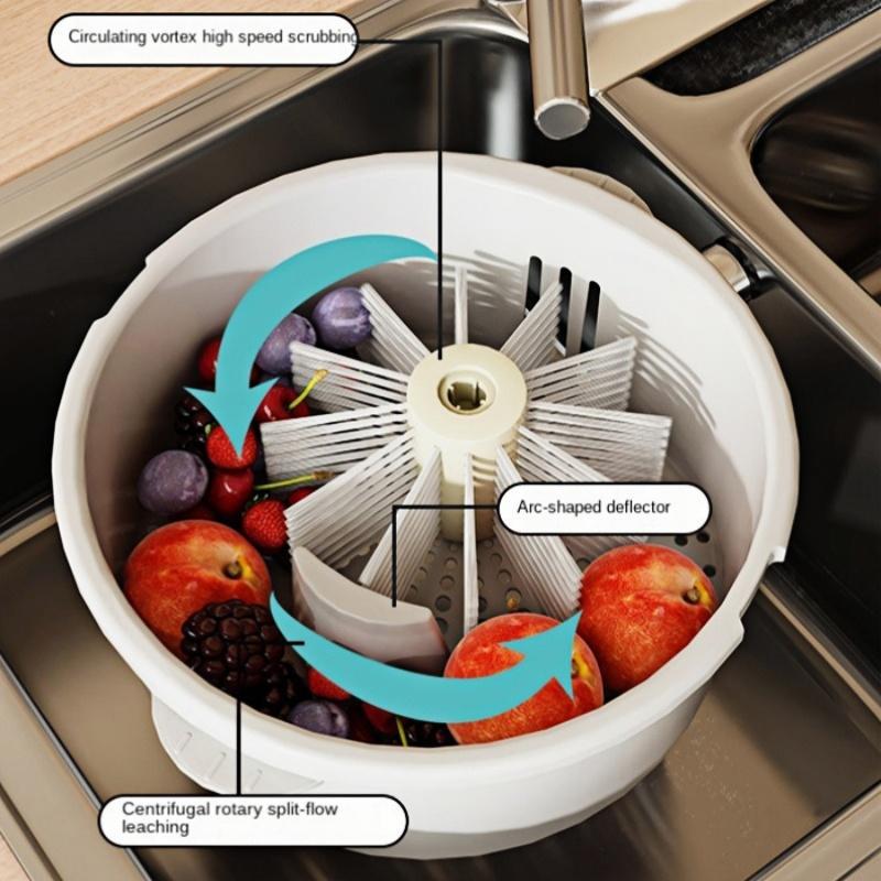 Fruit Vegetable Washing Machine, Multi-Functional Automatic Drain Basket, Home Spin Dryer, Hand-Free Vegetable Washing Basket, Kitchen Utensils