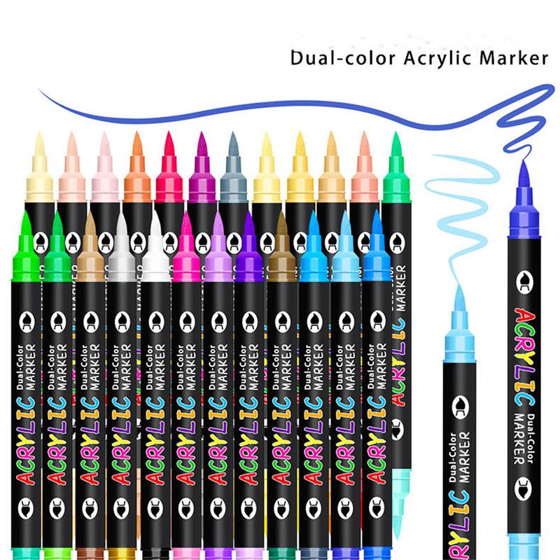 120 Color Acrylic Paint Pens Set, 60 Dual-Ended Markers for Rock Painting, Wood, Stone, Canvas, Ceramic, Glass Surfaces, DIY Crafts，Christmas Gift, Student Painting Supplies