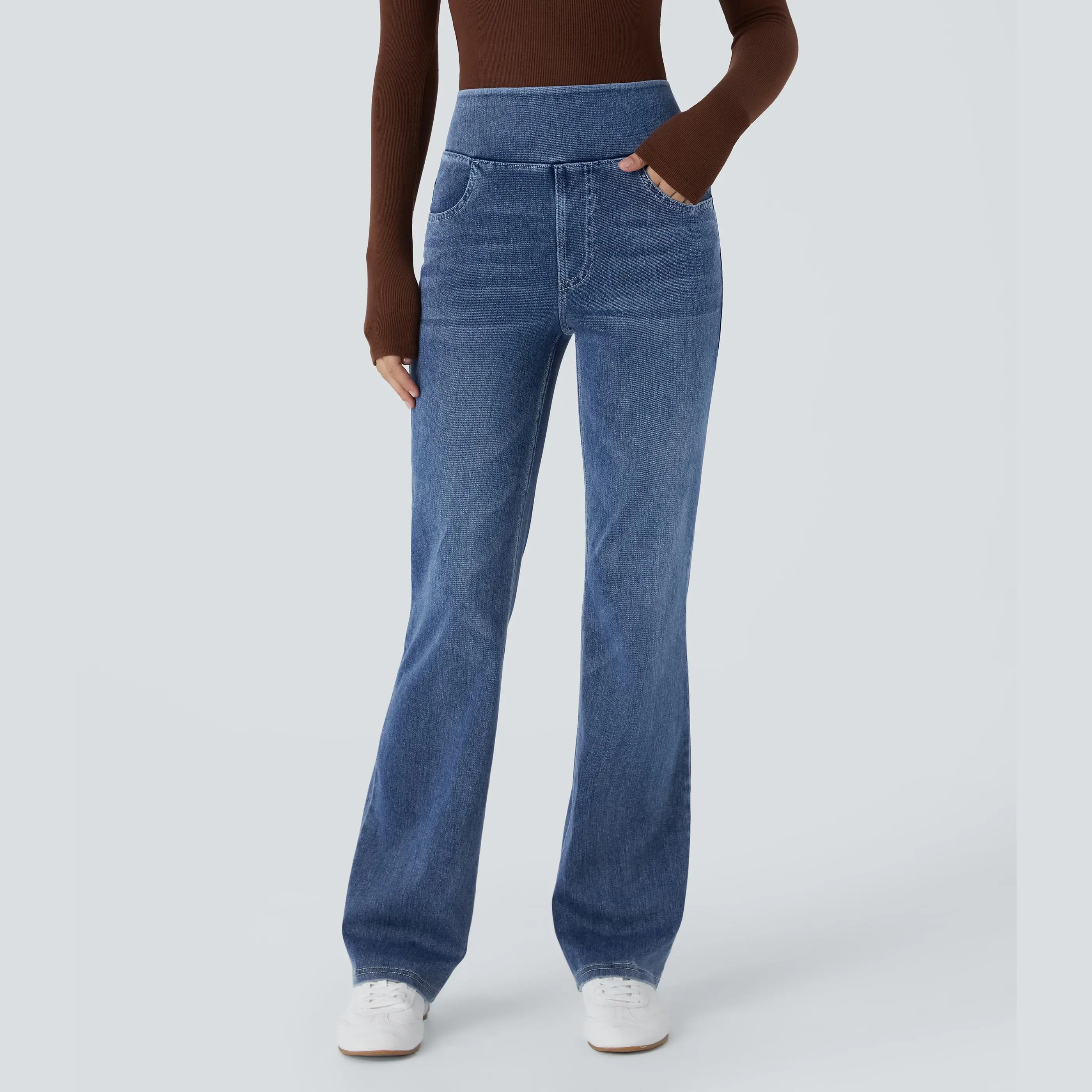 Halara Flex™ High Waisted Pockets Washed Casual Bootcut Jeans