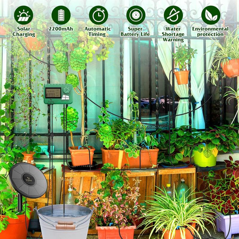 Solar Irrigation System with Automatic DIY Water Timer 2025 Latest Smart Drip Irrigation System Kit for Garden,Balcony,Greenhouse,Garden Watering System Supports 15 Potted Plants with 15 Meter Hose